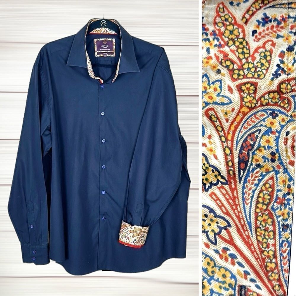 HAWES & CURTIS Button Shirt Blue Contact Cuffs Cotton Men’s XXXL